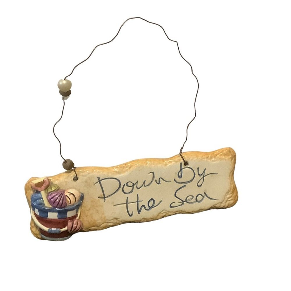 Down By The Sea Nautical Decor Sign Plaque Beach Bucket Sand Toys 8" x 2.5"